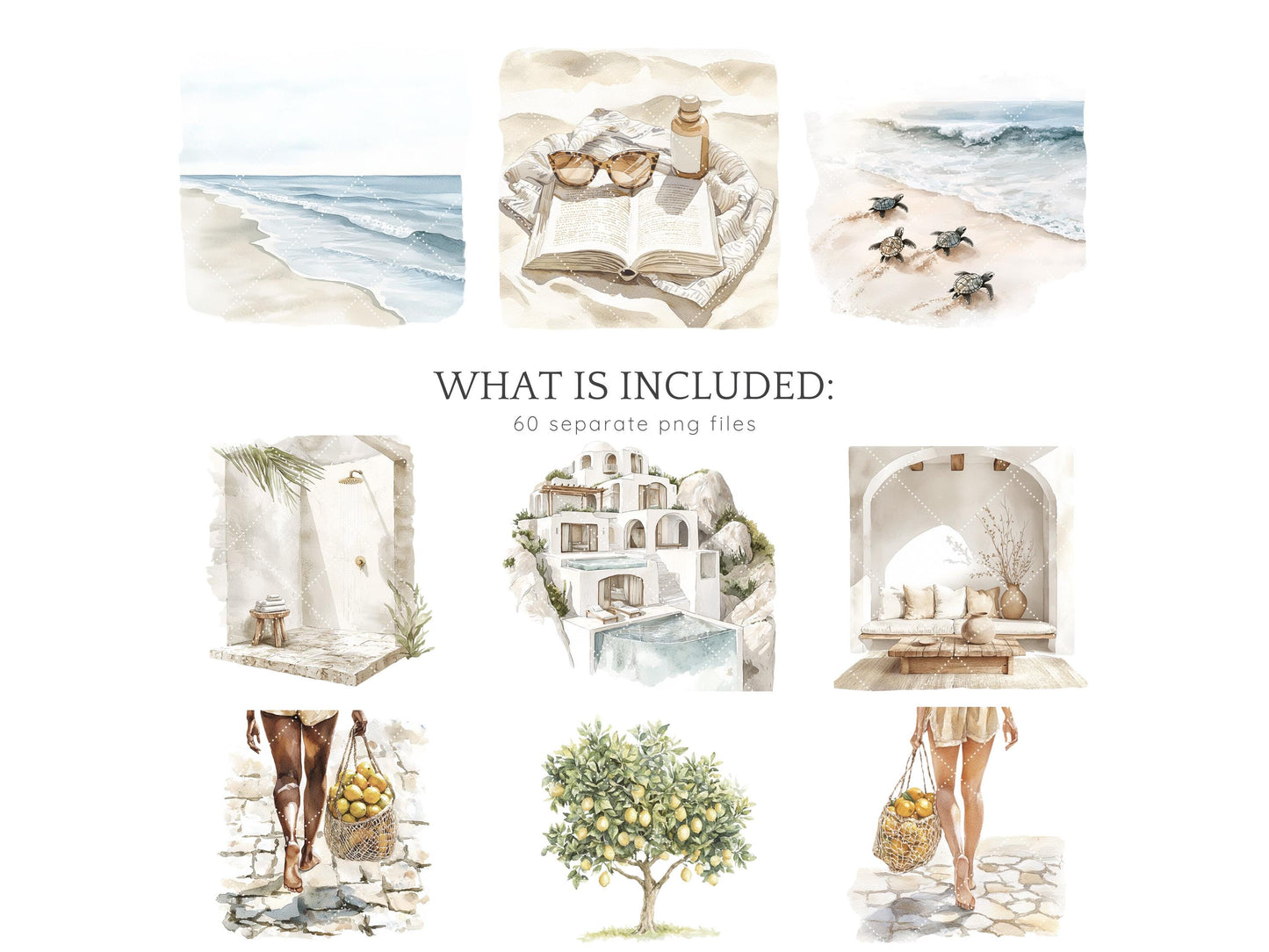 Ocean Breath - Neutral Summer Beach Clipart, Coastal Vacation | 60 PNG