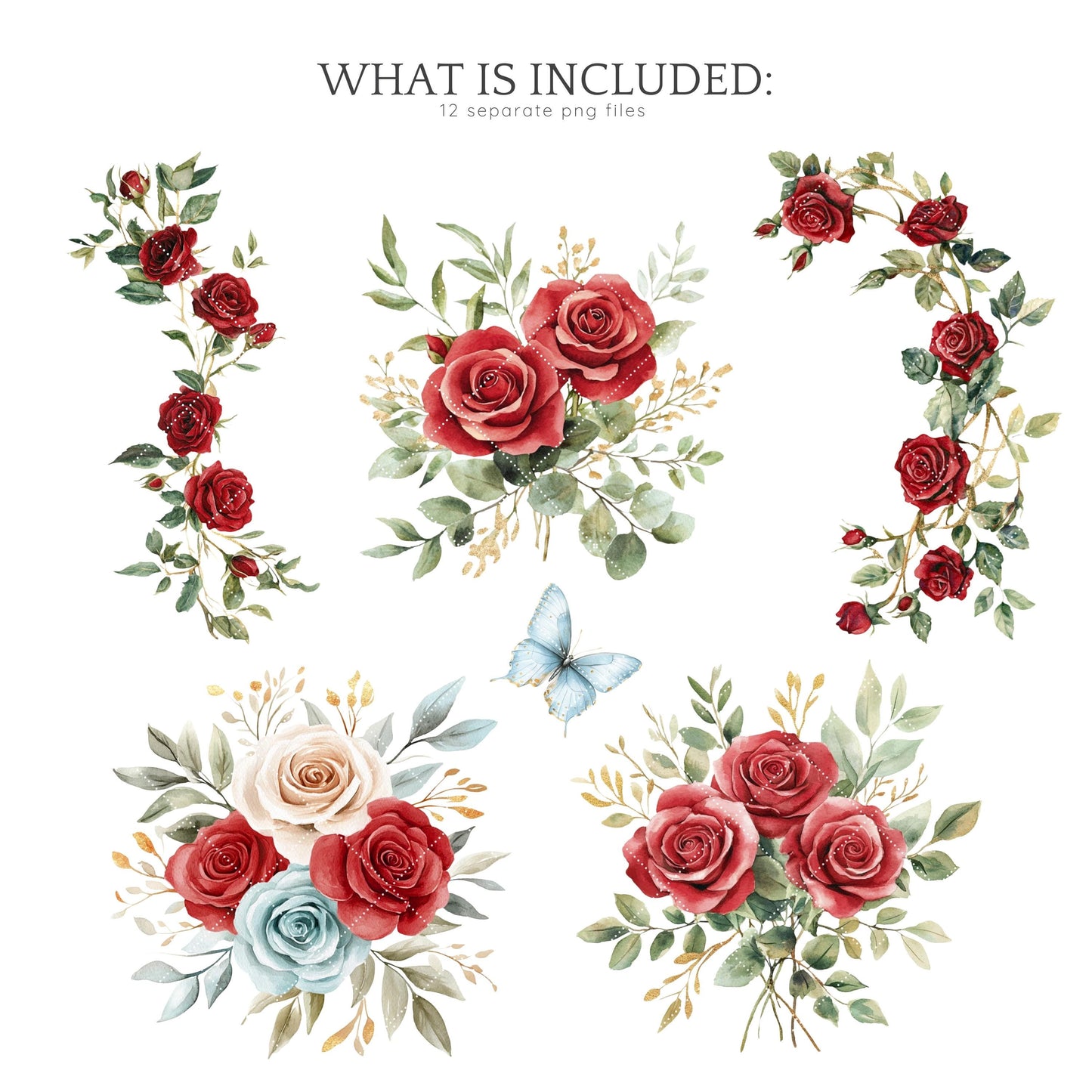 Belle's Modern Tale - Floral Arrangements ClipArt, Red Roses | 12 PNG