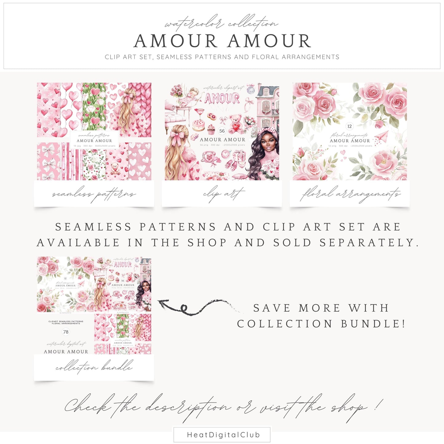 Amour Amour - Valentines Day Floral Arrangements Clipart, Pink Roses | 12 PNG