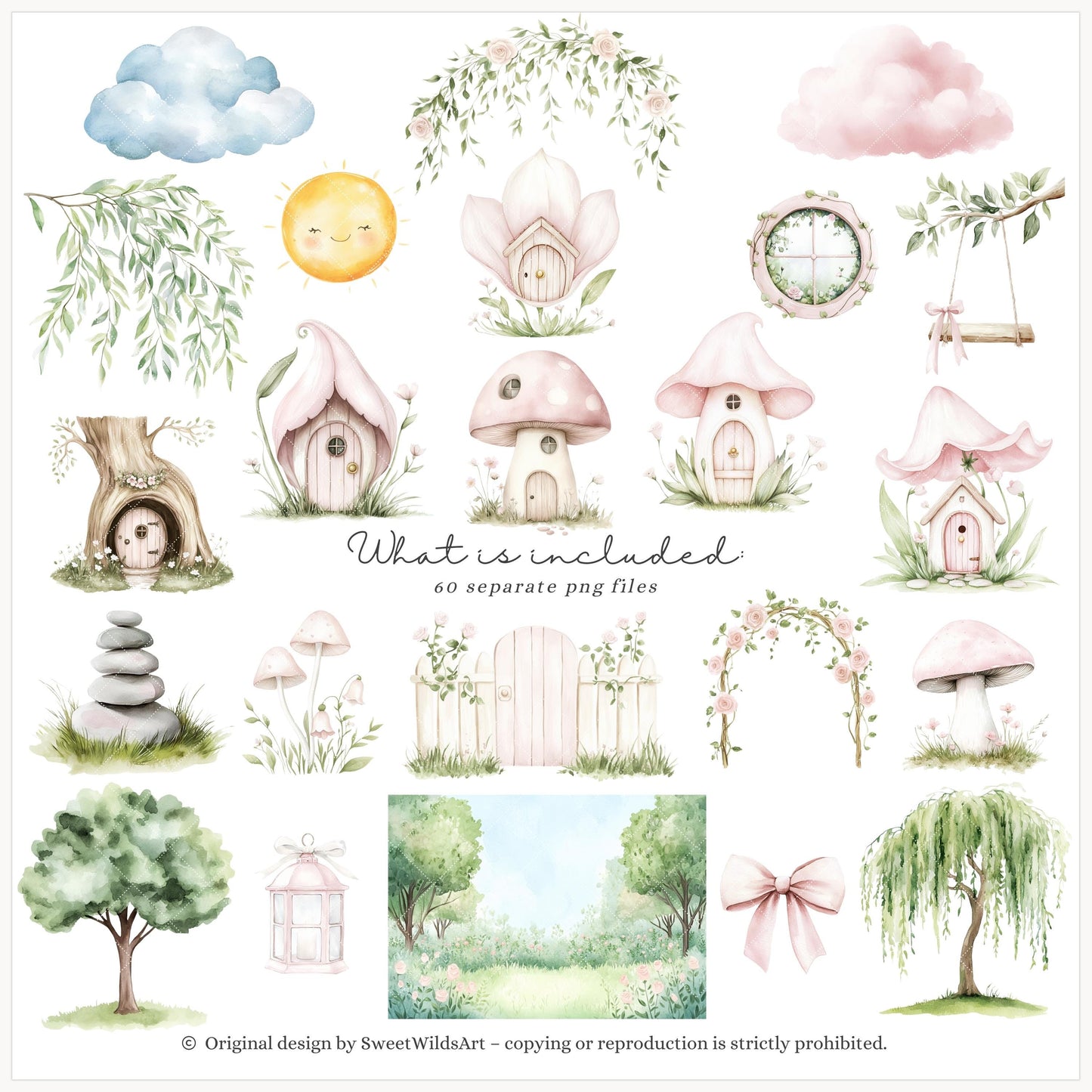 Sweet Fairyland - Cute Pink Clipart, Animals, Baby, Unicorn, Bunny, Deer | 60 PNG