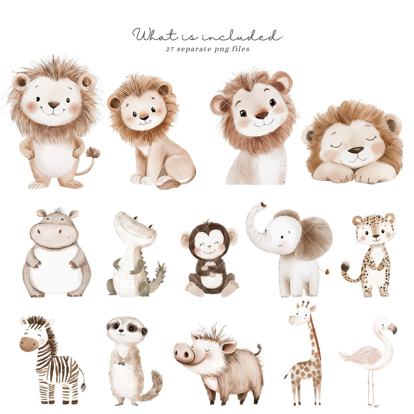 Baby Lion and his Friends - Safari Animals Clipart, Cute, Baby Shower, Nursery | 27 PNG