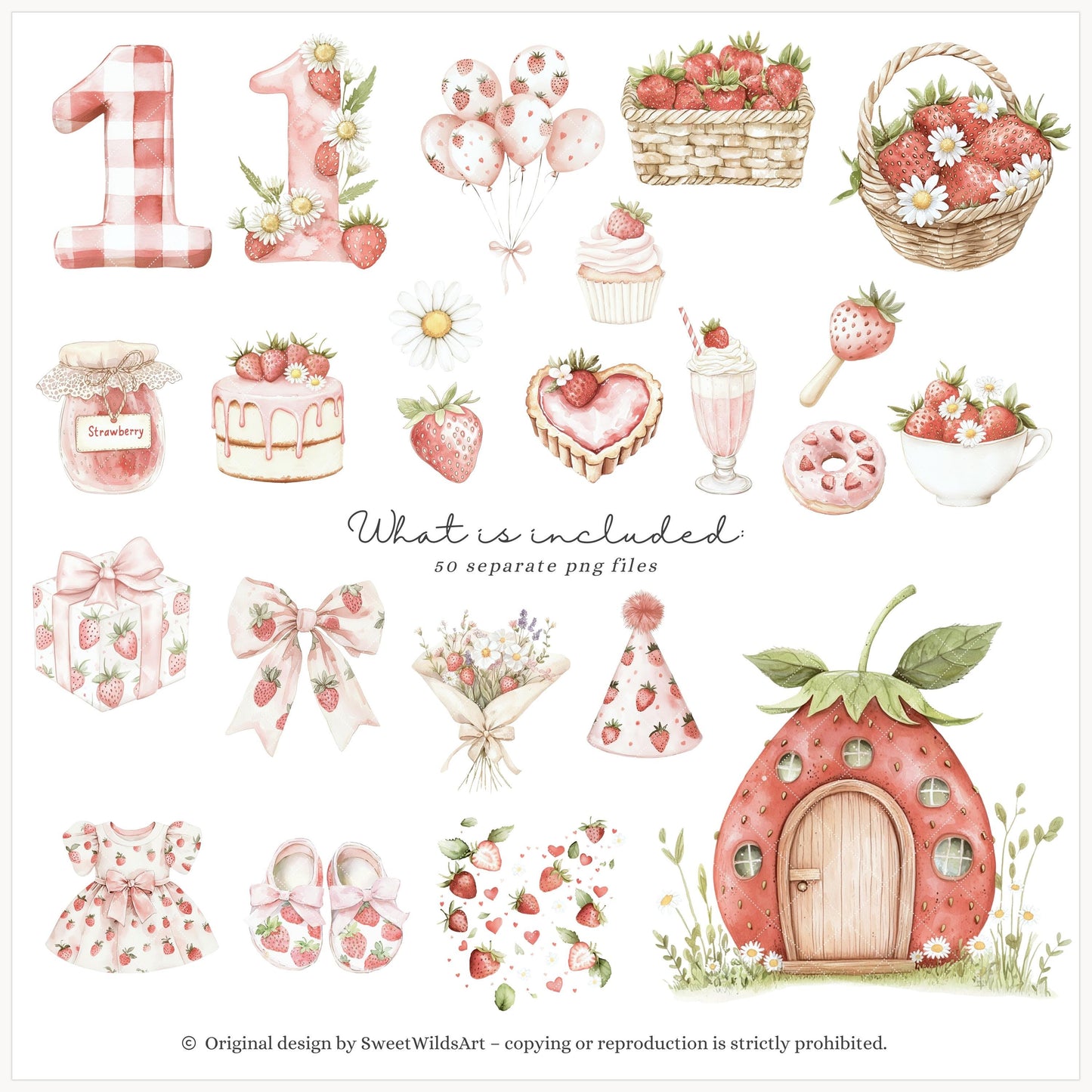 Sweet Strawberry - Baby Animals Clipart Set | 50 PNG
