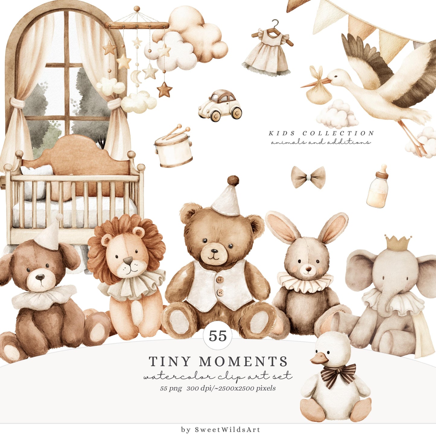 Tiny Moments - Collection Bundle, Plush Toys, Baby Animals, Nursery | 85 PNG/JPEG