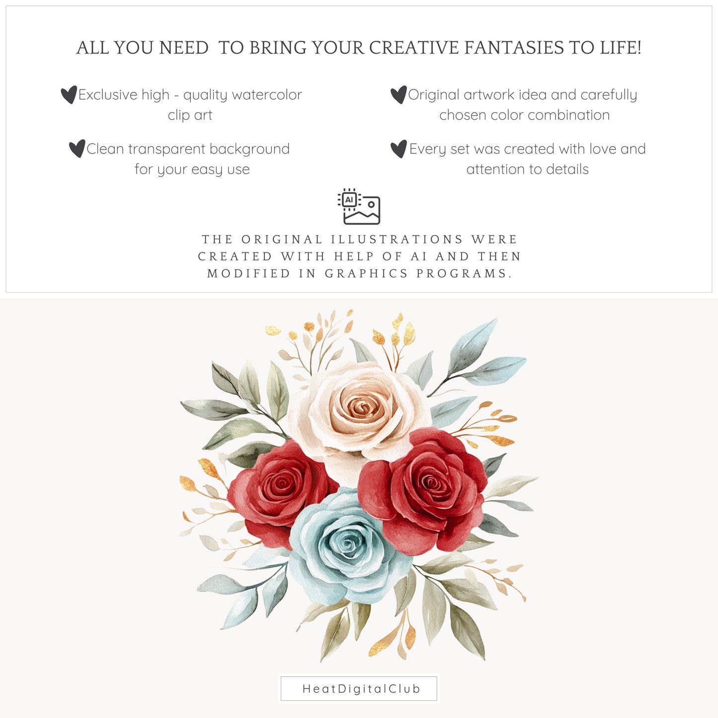 Belle's Modern Tale - Floral Arrangements ClipArt, Red Roses | 12 PNG