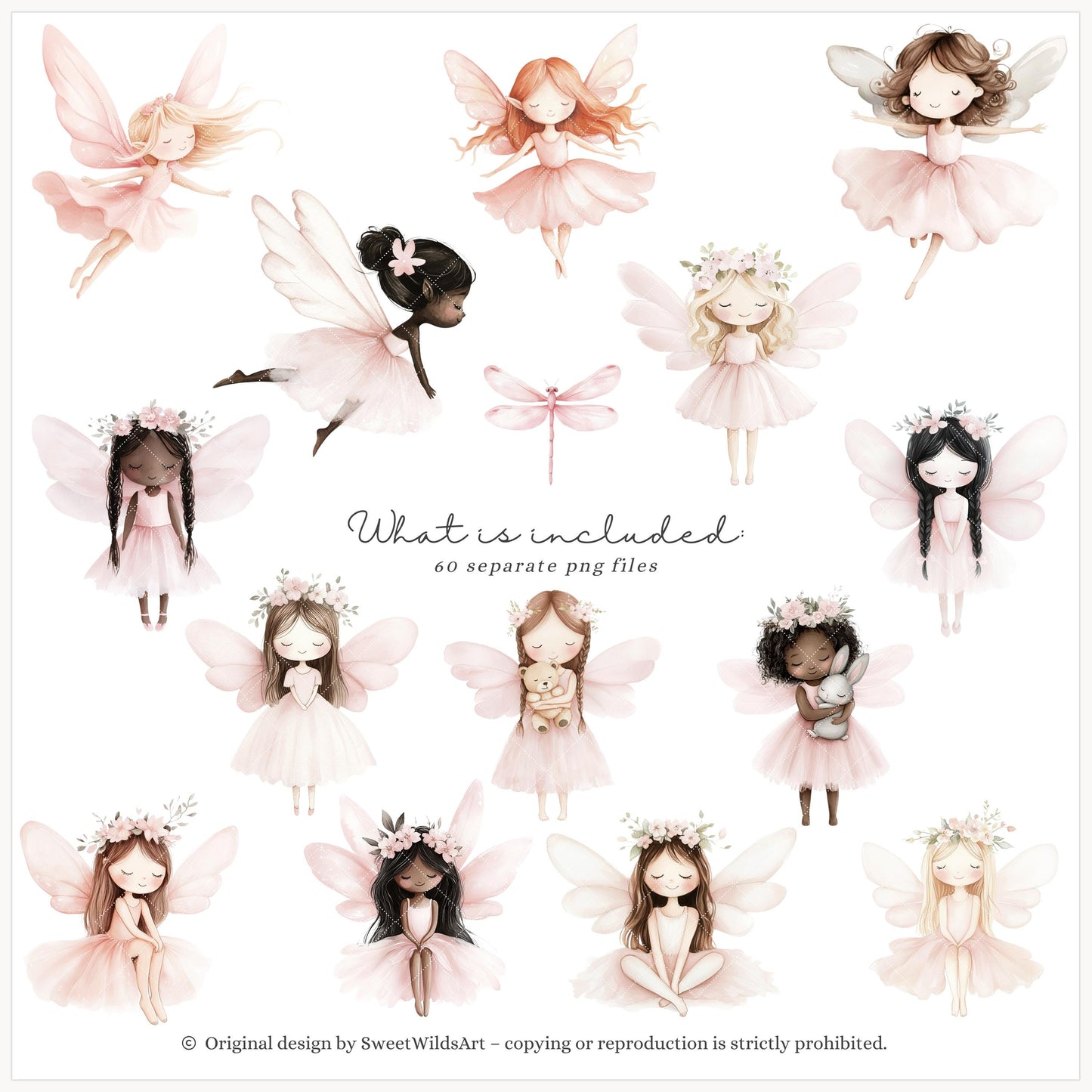 Sweet Fairyland - Cute Pink Clipart, Animals, Baby, Unicorn, Bunny, Deer | 60 PNG
