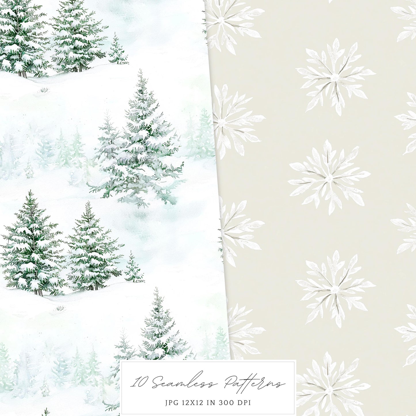 Vanilla Winter - Seamless Patterns, Cozy, Snowflakes | 10 JPEG