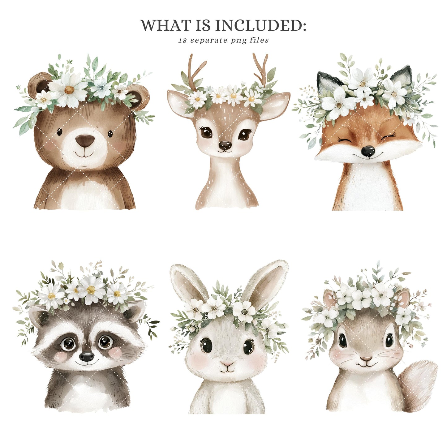 Woodland Portraits - Spring Cute Animals Clipart, Baby Shower, Nursery | 18 PNG