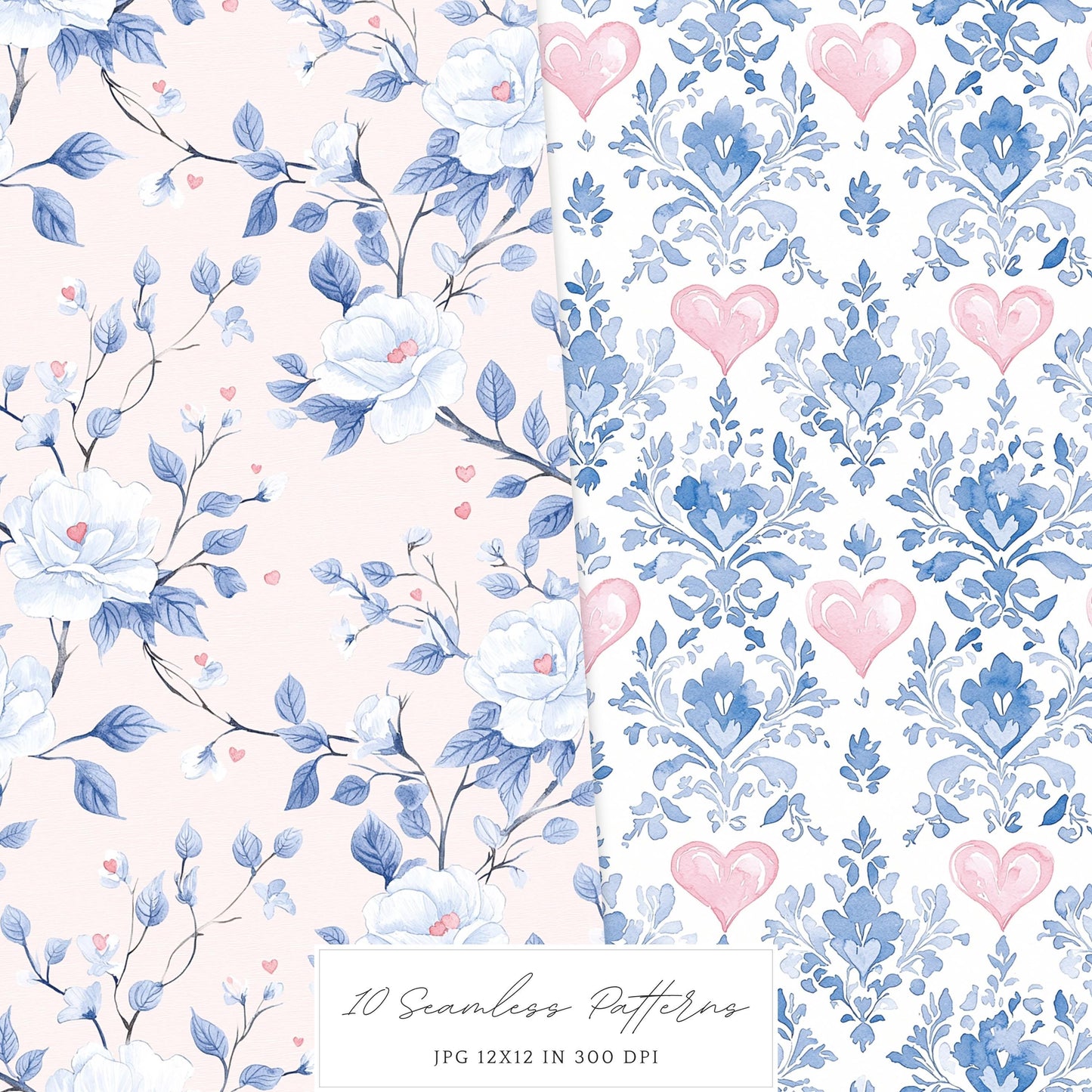 Tender Love - Valentines Day Seamless Patterns, Grandmillennial | 10 JPEG