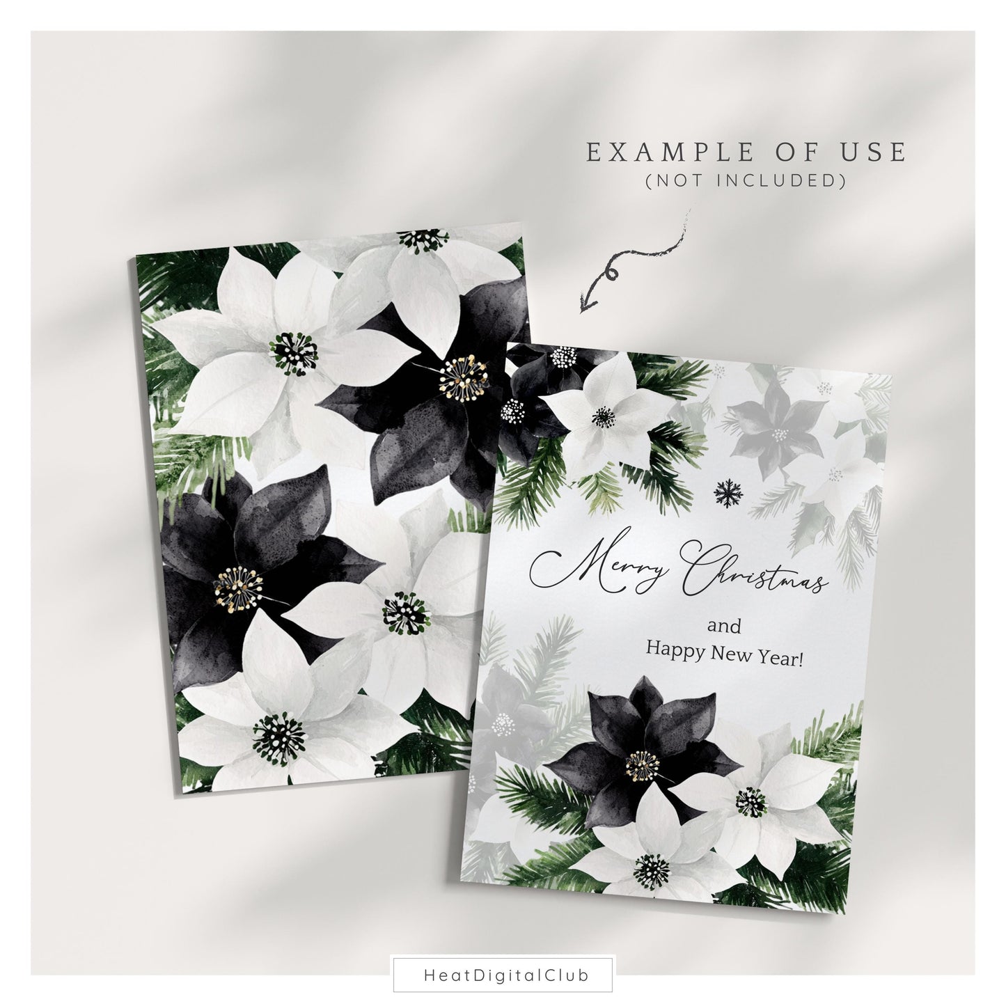 Black and White Holidays - Winter Floral Arrangement Clipart, Cozy Christmas | 12 PNG