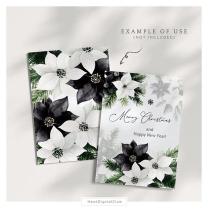 Black and White Holidays - Winter Floral Arrangement Clipart, Cozy Christmas | 12 PNG