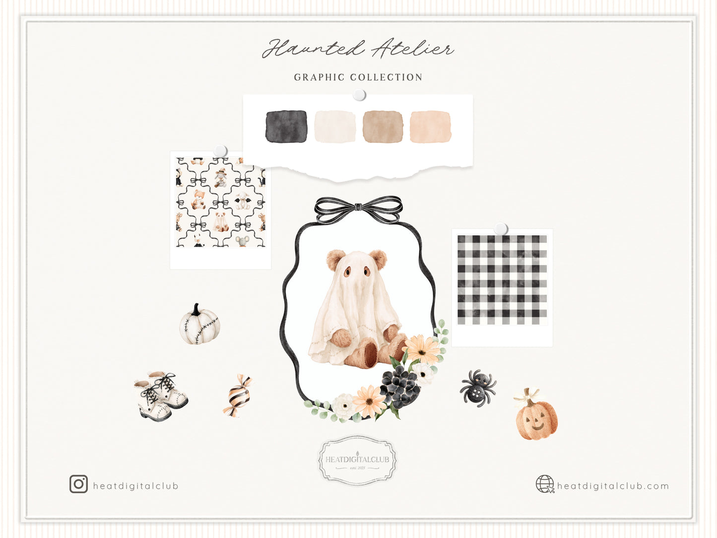 Haunted Atelier - Watercolor Halloween Clipart, Neutral Spooky PNG & Seamless Patterns | 95 PNG/JPEG