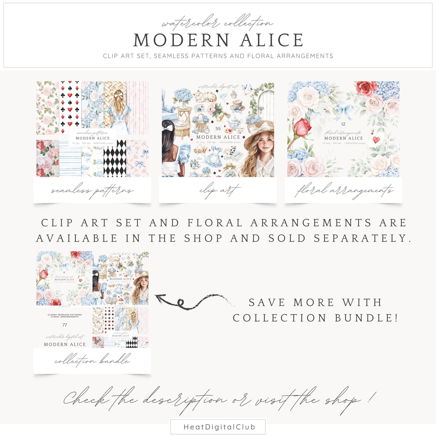 Modern Alice - Seamless Patterns, Fantasy, Floral, Roses | 10 JPEG