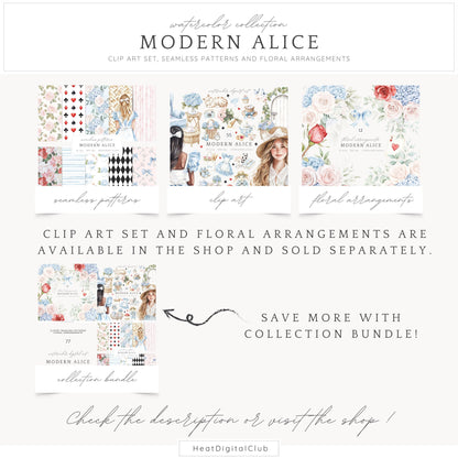 Modern Alice - Seamless Patterns, Fantasy, Floral, Roses | 10 JPEG