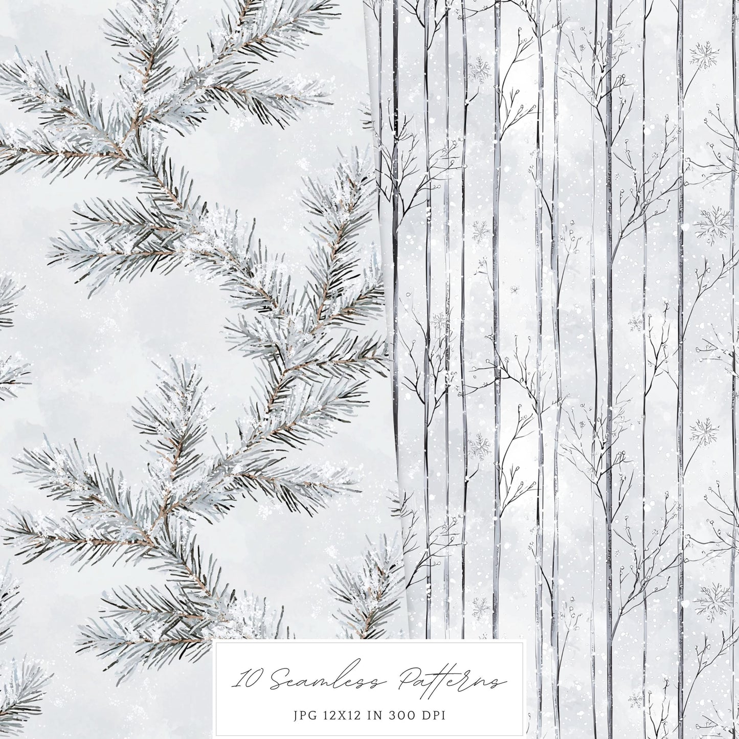 Silver Ice - Seamless Patterns, Cozy Winter, Snowflakes | 10 JPEG