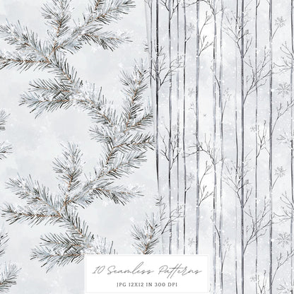 Silver Ice - Seamless Patterns, Cozy Winter, Snowflakes | 10 JPEG