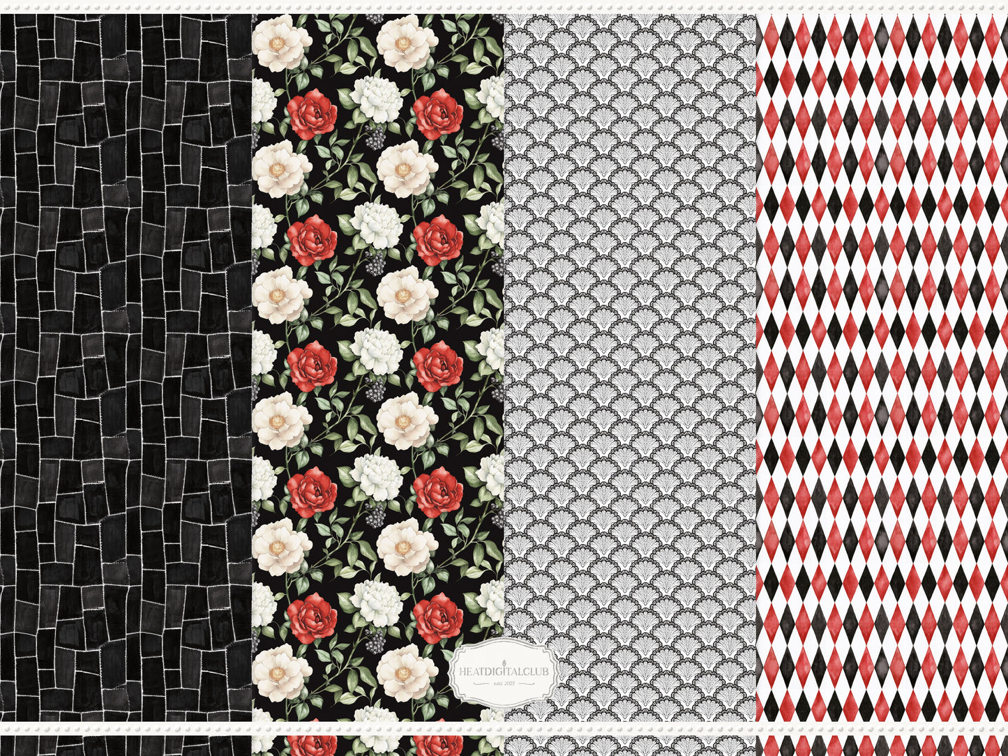 Midnight Cabaret - Gothic Halloween Seamless Patterns, Black Red Watercolor Collection | 14 JPEG