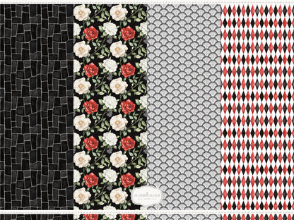 Midnight Cabaret - Gothic Halloween Seamless Patterns, Black Red Watercolor Collection | 14 JPEG