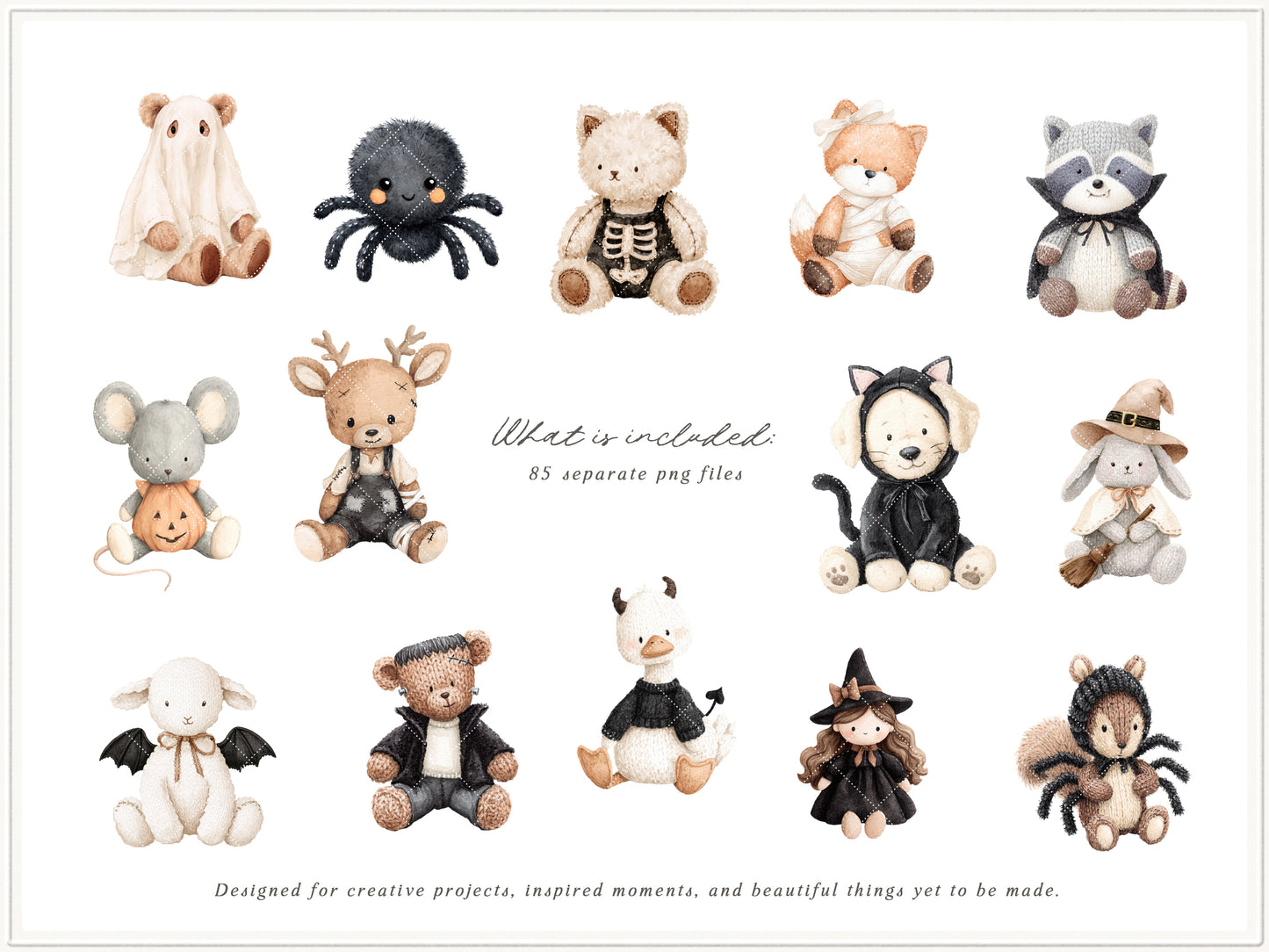 Haunted Atelier - Watercolor Halloween Clipart, Neutral Spooky PNG & Seamless Patterns | 95 PNG/JPEG
