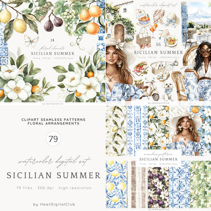 Sicilian Summer -Collection Bundle, Mediterranean Vacation, Italian | 79 PNG/JPEG
