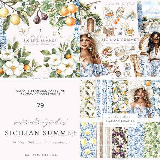 Sicilian Summer -Collection Bundle, Mediterranean Vacation, Italian | 79 PNG/JPEG