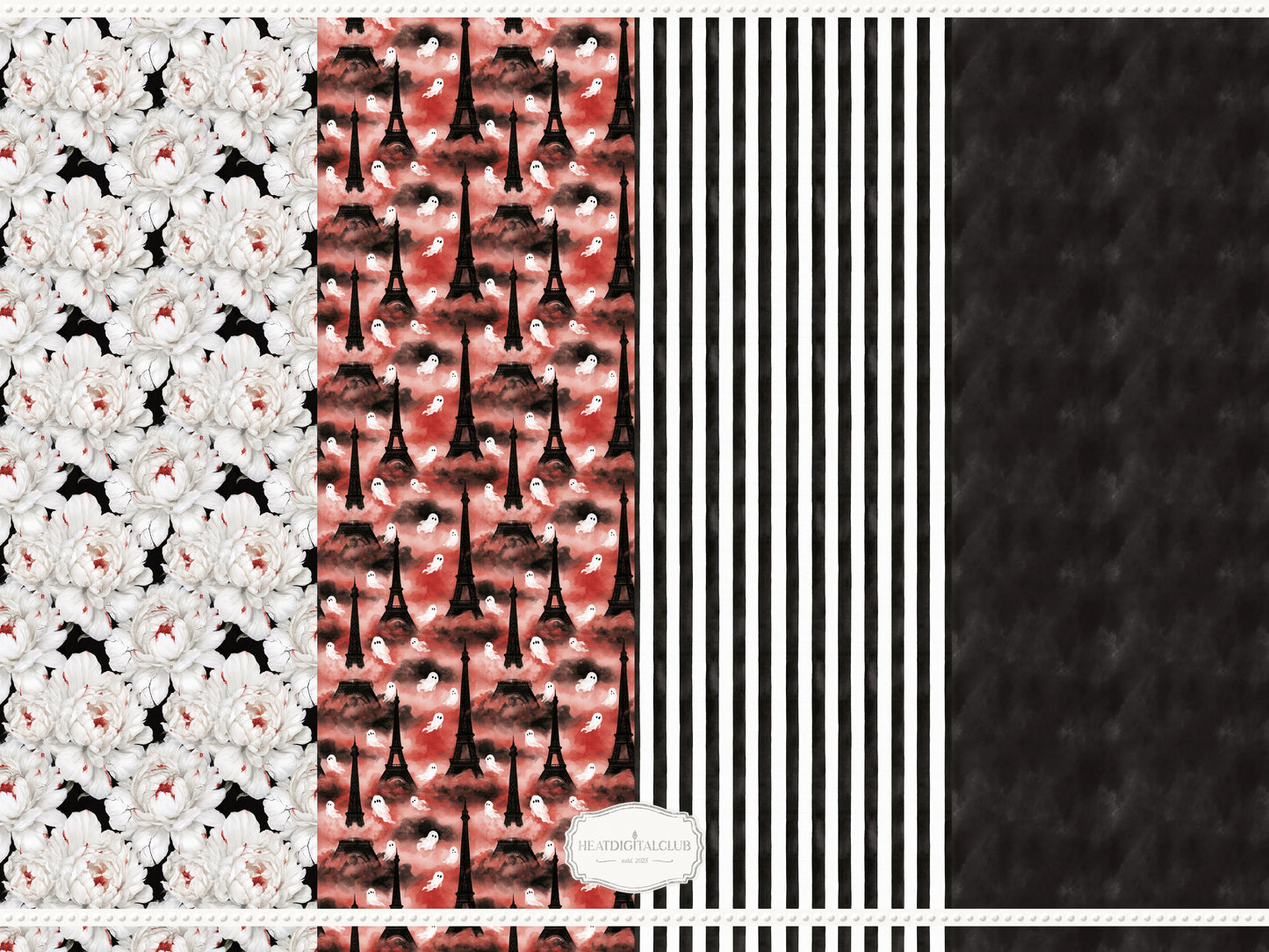 Midnight Cabaret - Gothic Halloween Seamless Patterns, Black Red Watercolor Collection | 14 JPEG