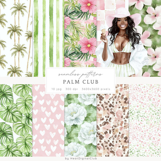 Palm Club - Seamless Palm Leaves Pattern, Tropical Summer | 10 JPEG