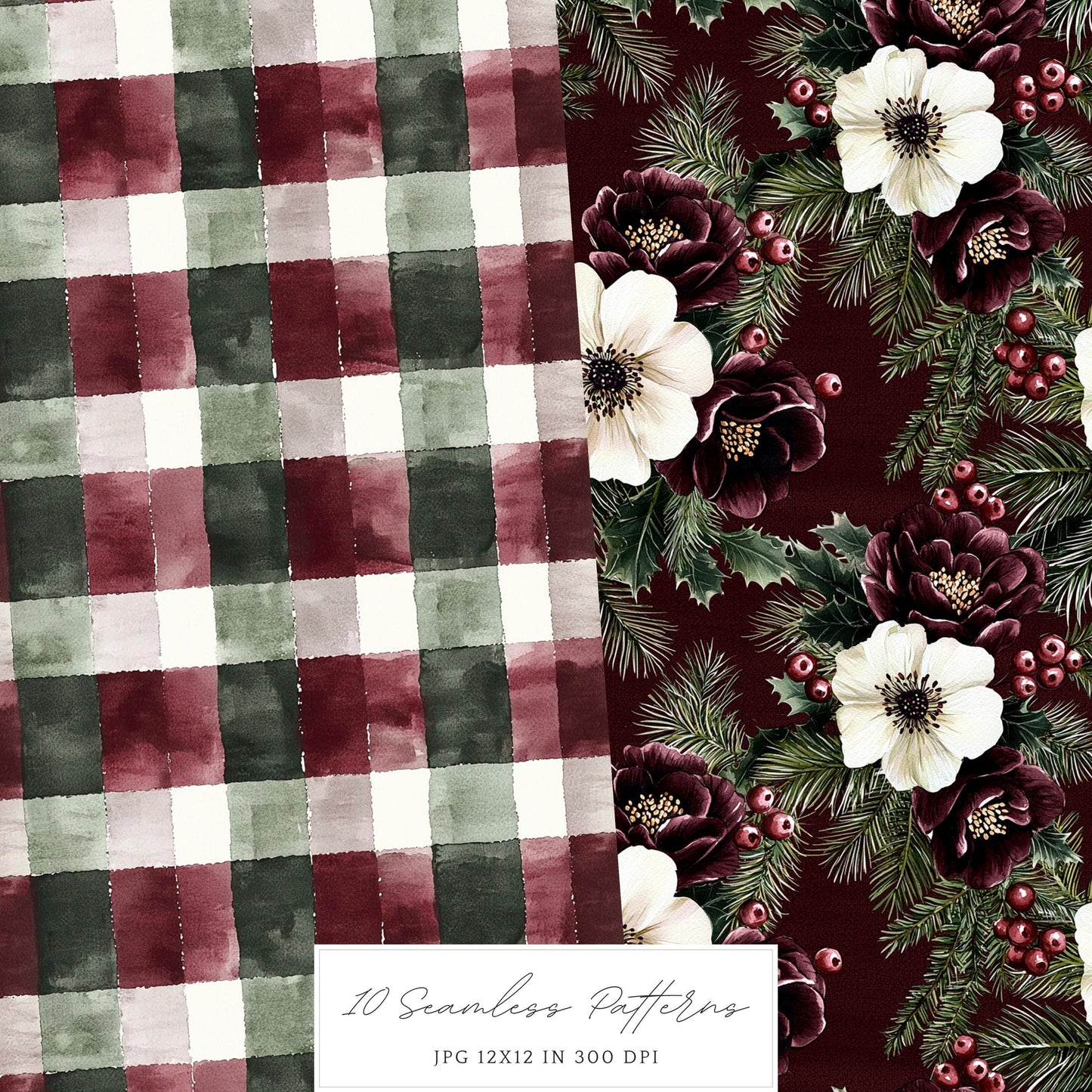 Joyful Time - Seamless Patterns, Winter Rustic, Snowflakes | 10 JPEG