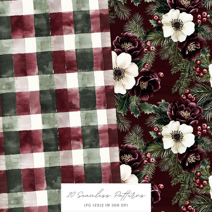 Joyful Time - Seamless Patterns, Winter Rustic, Snowflakes | 10 JPEG