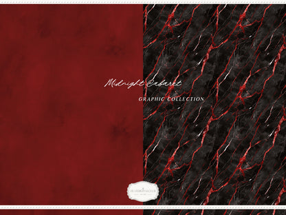 Midnight Cabaret - Gothic Halloween Seamless Patterns, Black Red Watercolor Collection | 14 JPEG