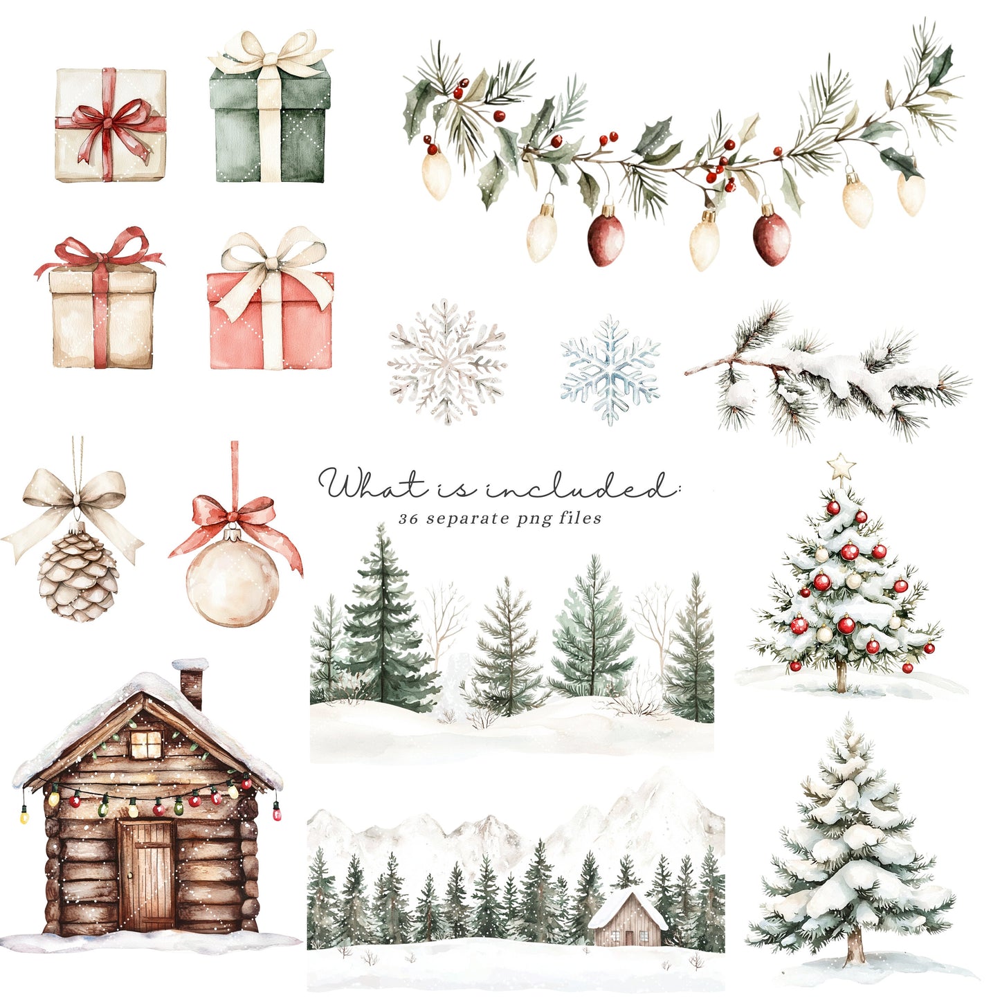 Woodland Friends - Cute Xmas Animals, Christmas Babies Clipart, Winter | 36 PNG