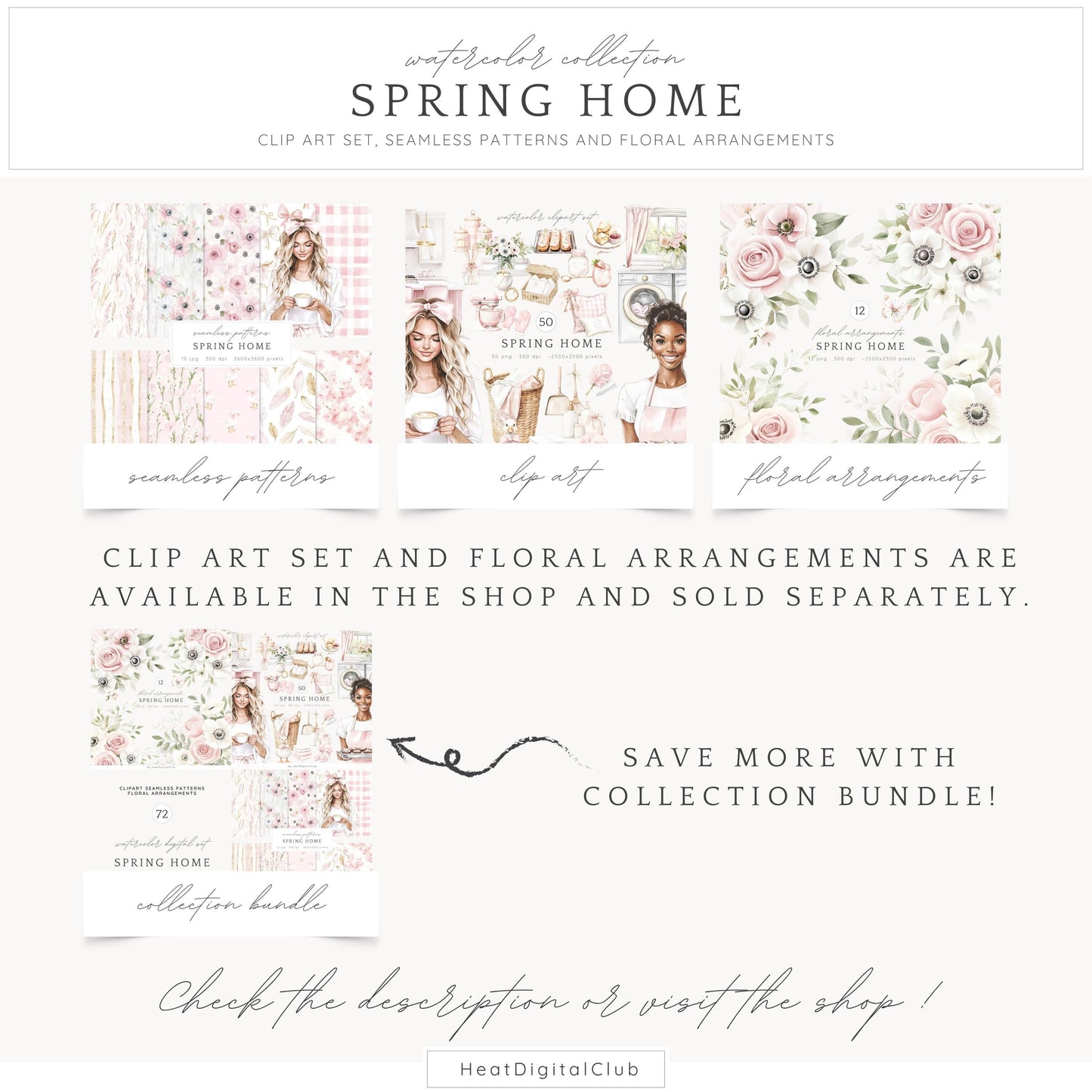 Spring Home - Seamless Patterns, Floral, Pink, Spring | 10 JPEG