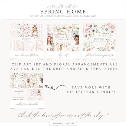 Spring Home - Seamless Patterns, Floral, Pink, Spring | 10 JPEG