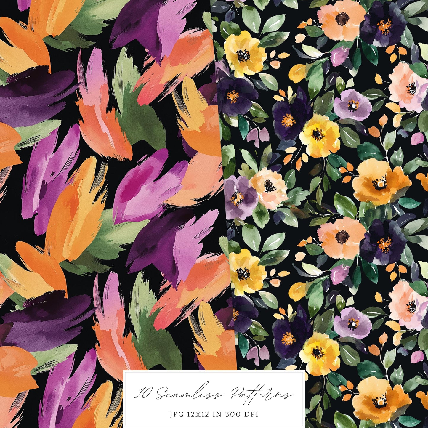 Dark Blooms - Seamless Patterns, Moody Floral, Gothic, Floral | 10 JPEG