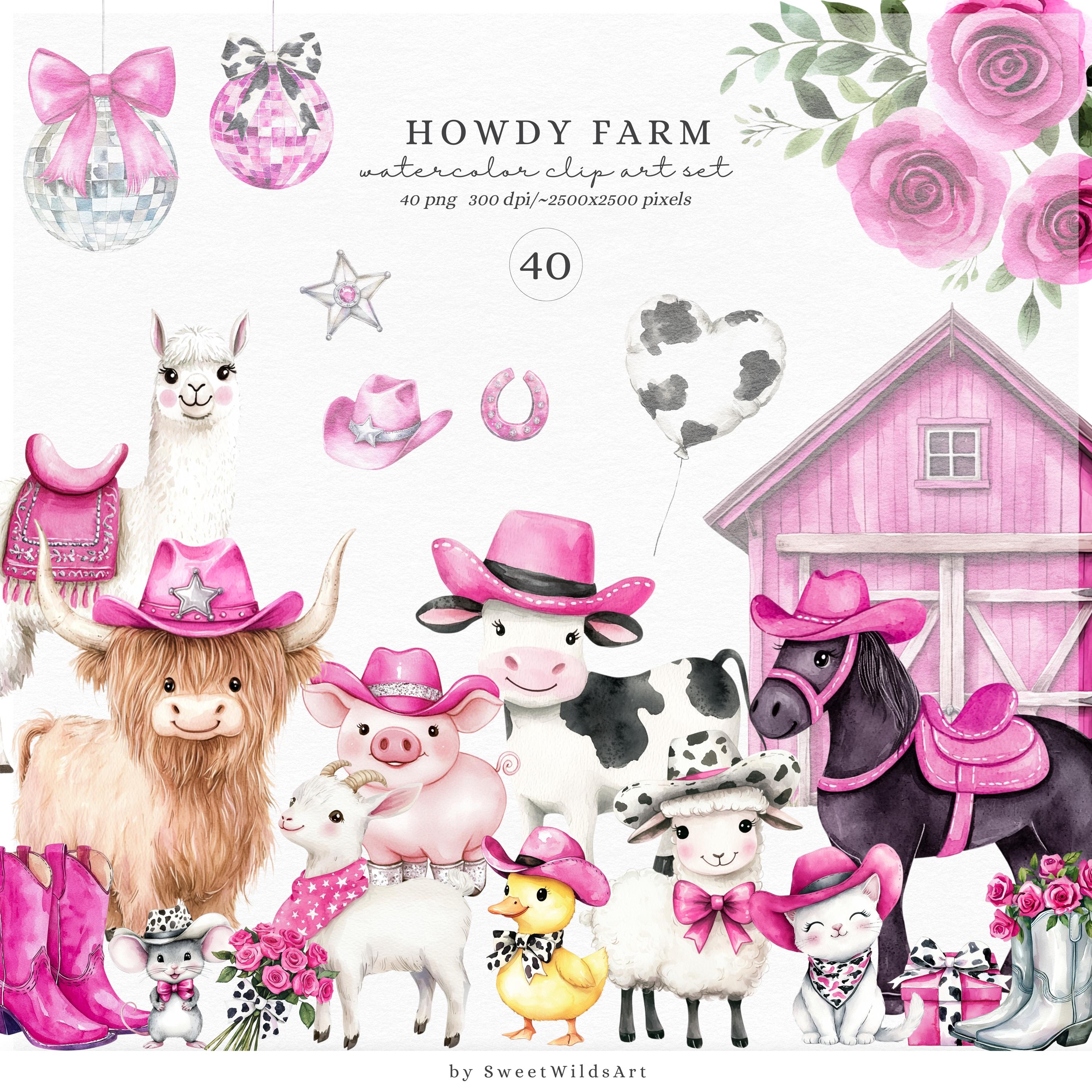 Howdy Farm - Western Clipart, Cottage Animals, Cow, Pig, Sheep, Pony ...