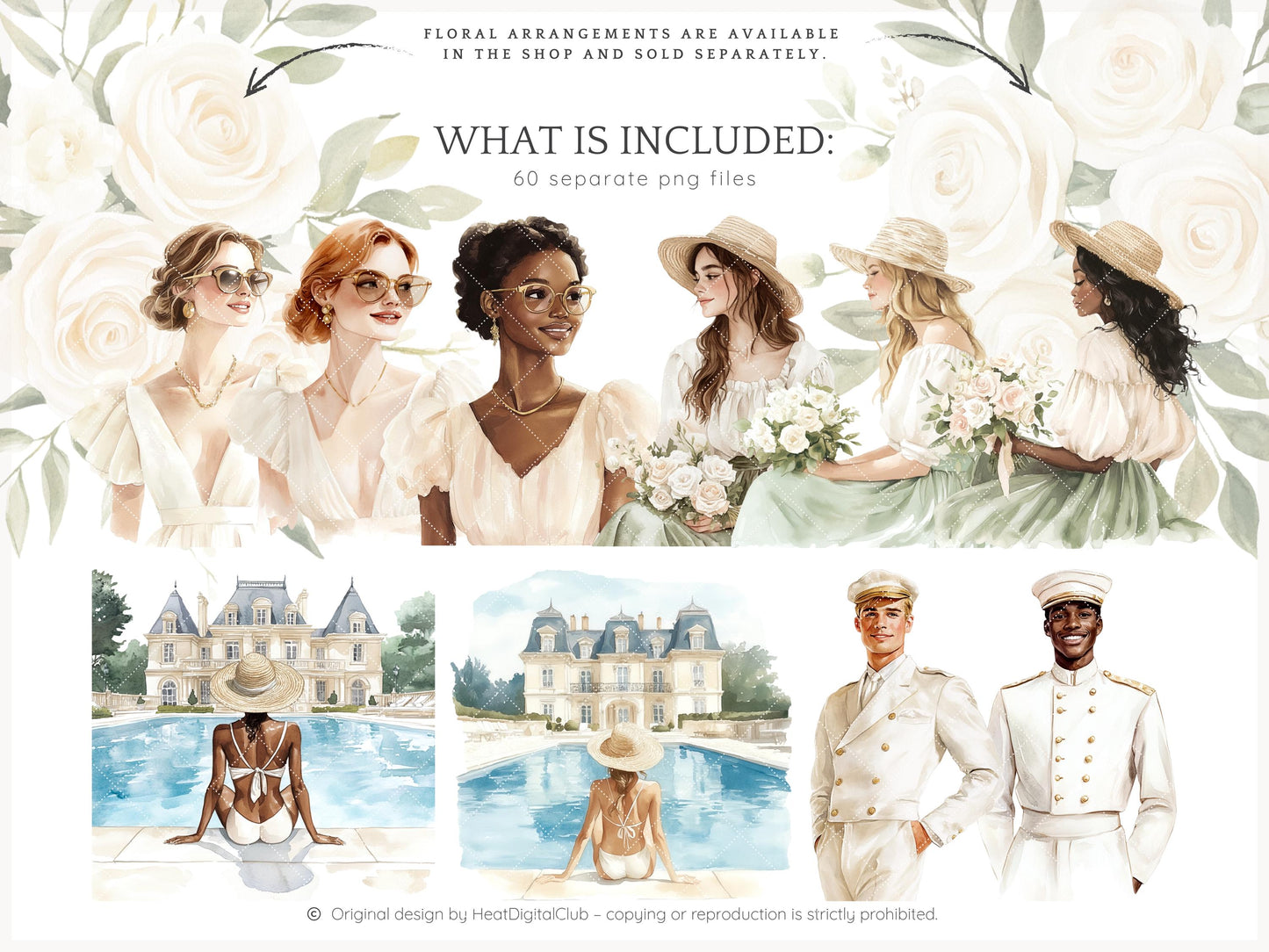 Summer Château - Elegant, French, Country Clipart Set | 60 PNG