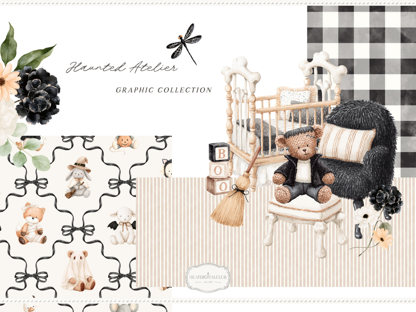 Haunted Atelier - Watercolor Halloween Clipart, Neutral Spooky PNG & Seamless Patterns | 95 PNG/JPEG