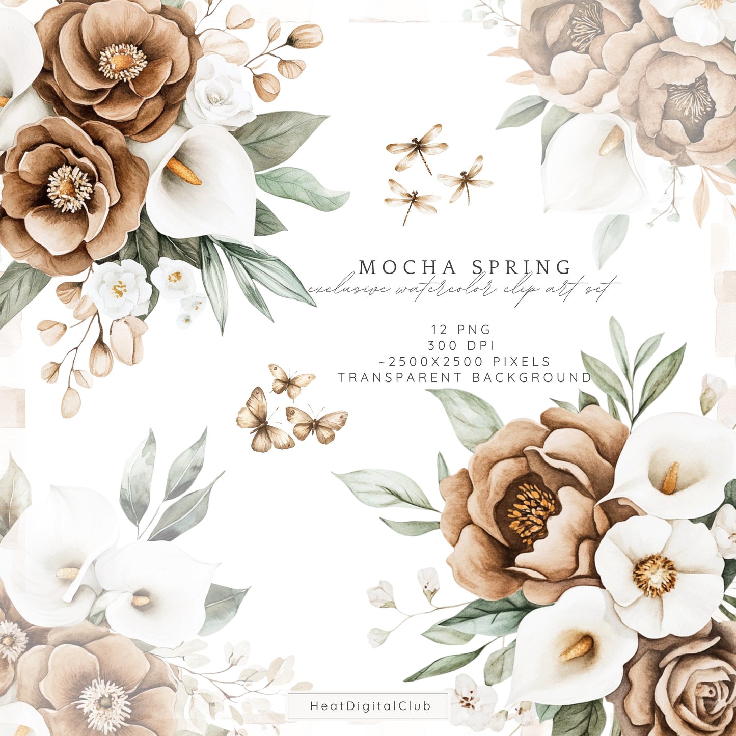 Mocha Spring - Floral Arrangements, Gentle Calla Lillies | 12 PNG