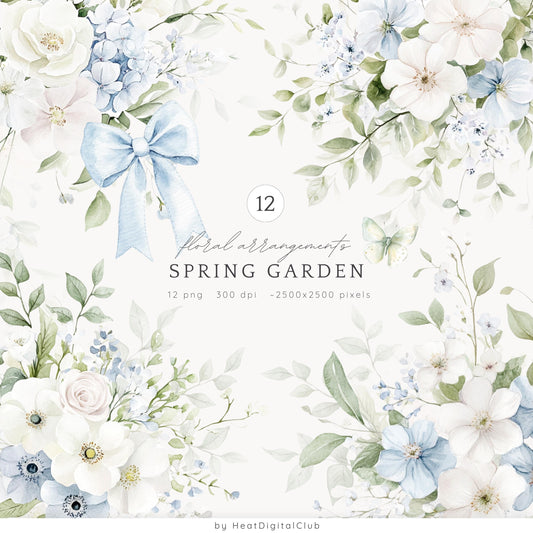 Spring Garden - Floral Arrangements Clipart, Gentle Flowers | 12 PNG