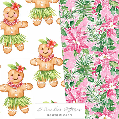 Hula Holidays - Seamless Patterns, Hawaiian Christmas, Ocean | 10 JPEG