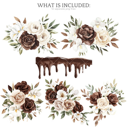 Chocolate Milk - Floral Arrangement Clipart, Elegant Bouquets, Boho | 12 PNG