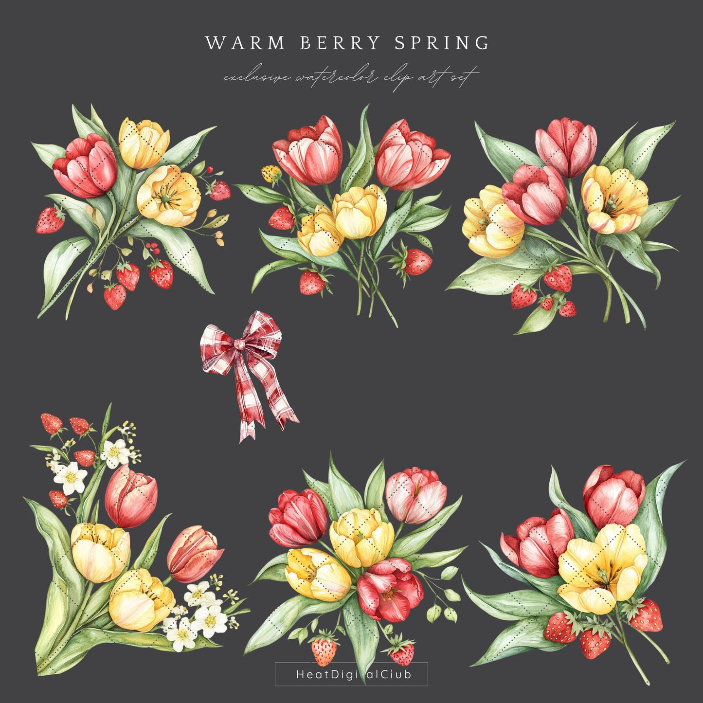 Warm Berry Spring - Floral Arrangements Clipart, Tulips Flowers | 12 PNG
