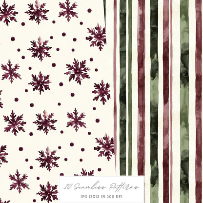 Joyful Time - Seamless Patterns, Winter Rustic, Snowflakes | 10 JPEG