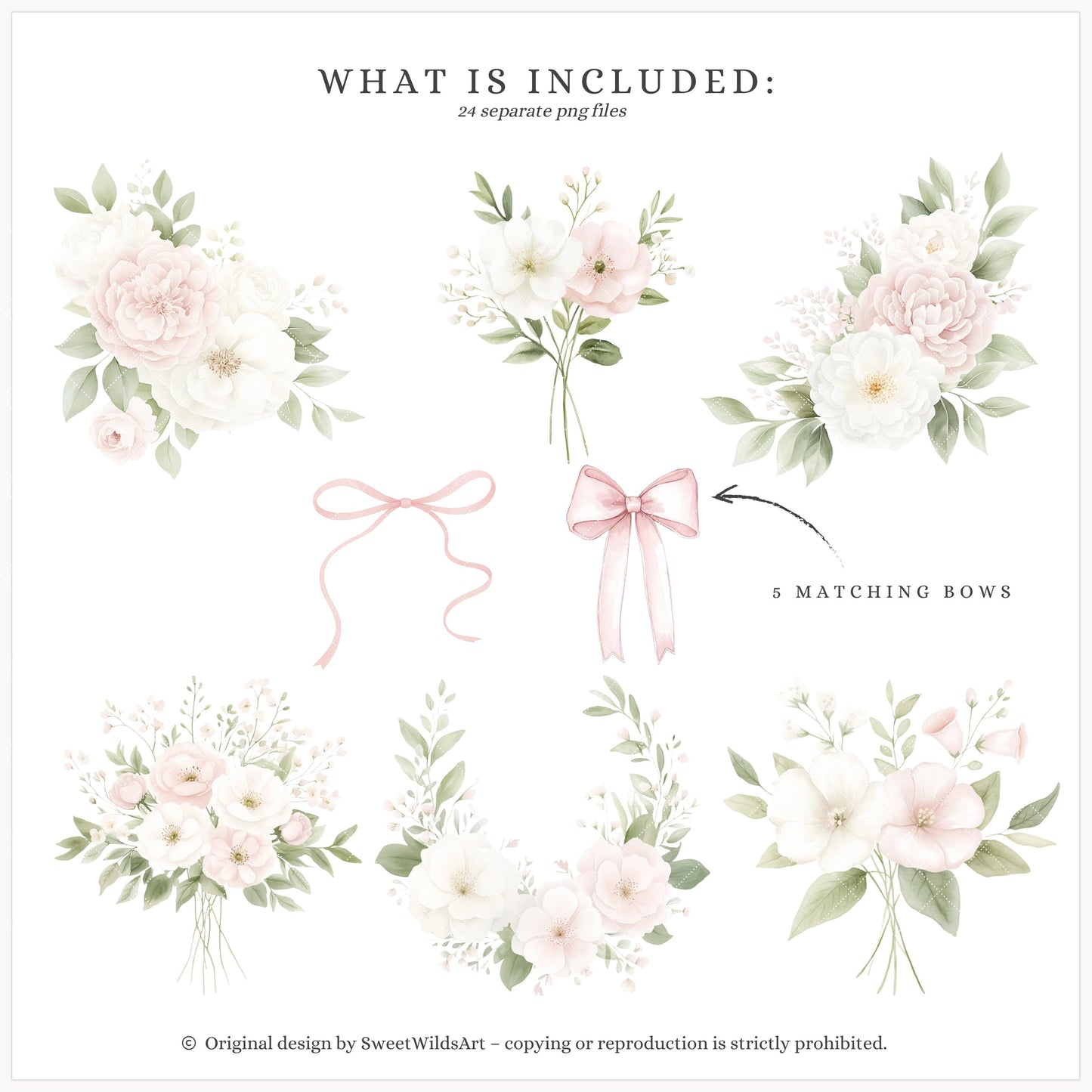 Sweet Fairyland - Floral Arrangements, Pink White Peonies, Garden Bows | 24 PNG
