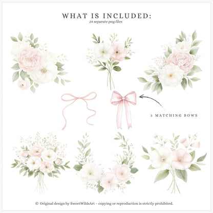 Sweet Fairyland - Floral Arrangements, Pink White Peonies, Garden Bows | 24 PNG