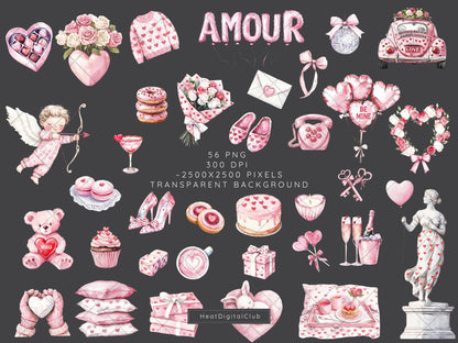 Amour Amour - Valentines Day Clipart, Romantic, Love, Balloons | 56 PNG