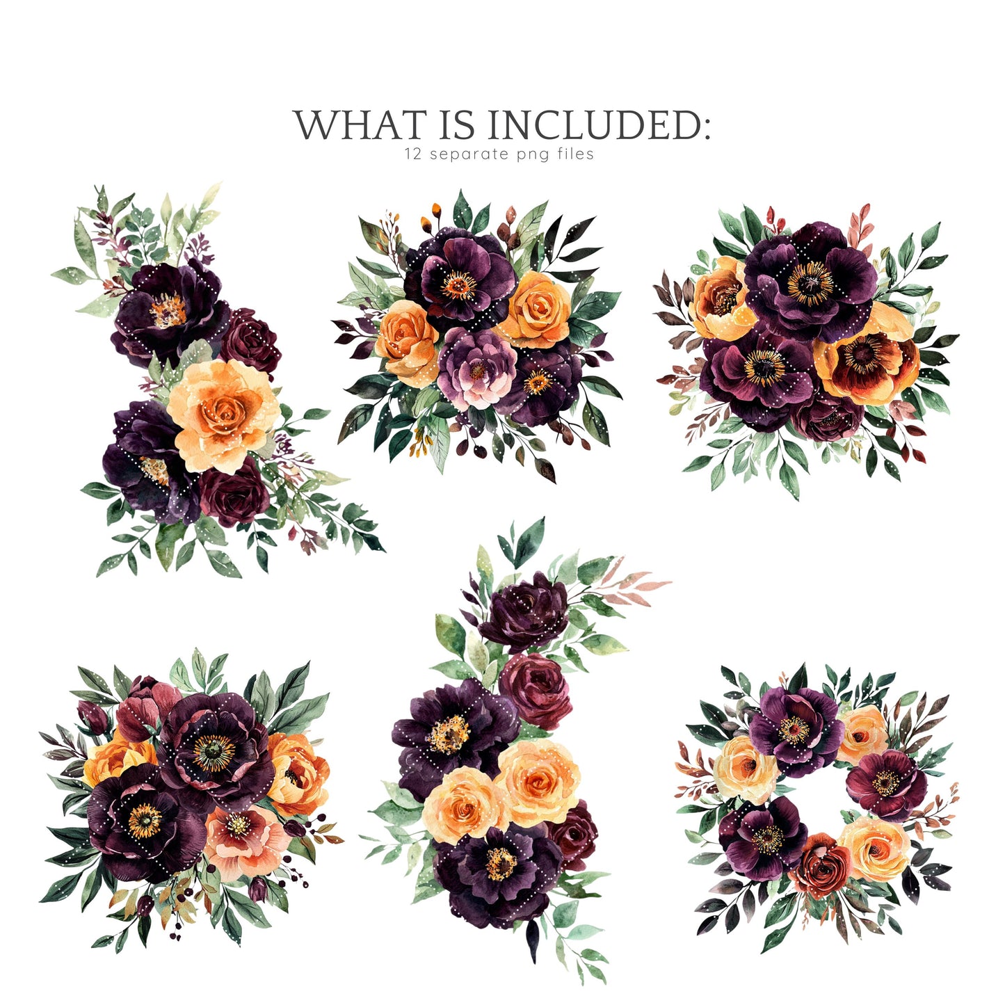 Dark Blooms - Floral Arrangements Clipart, Elegant Flowers, Gothic | 12 PNG
