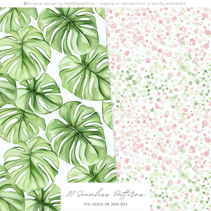 Palm Club - Seamless Palm Leaves Pattern, Tropical Summer | 10 JPEG