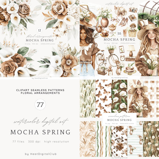 Mocha Spring - Collection Bundle, Spring Garden | 77 PNG/JPEG