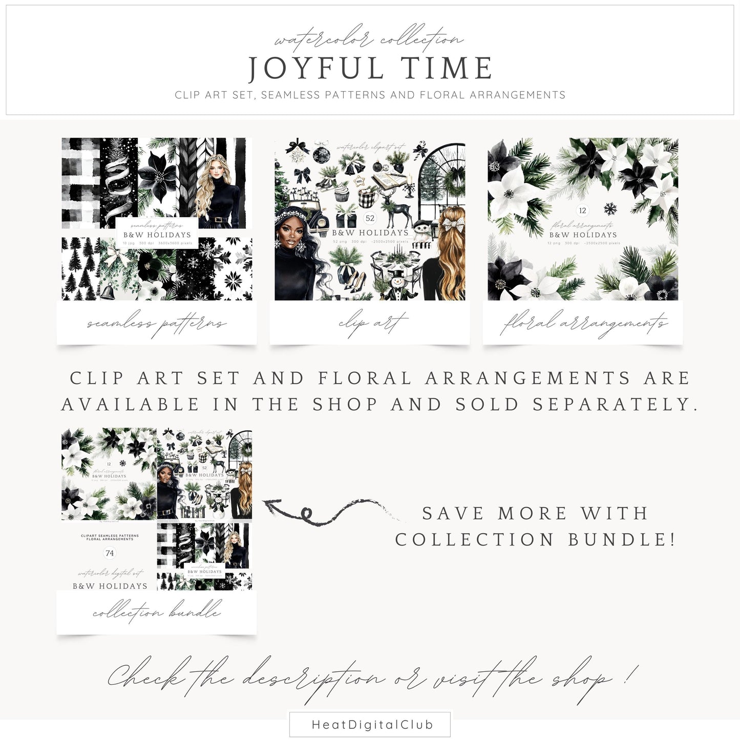 Black and White Holidays - Seamless Patterns, Winter, Snowflakes | 10 JPEG