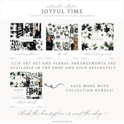 Black and White Holidays - Seamless Patterns, Winter, Snowflakes | 10 JPEG